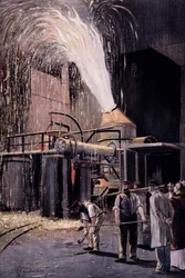 Het Bessemer-proces voor de massaproductie van staal, ontwikkeld door Sir Henry Bessemer