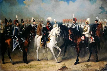 Keurvorst Friedrich Wilhelm I van Hessen-Kassel met zijn officieren op parade
