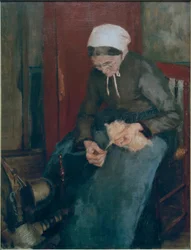 Oude vrouw spint