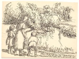 In de tuin kwamen enkele kleine kinderen...
