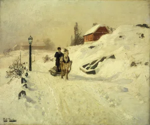 Een paardenslee in een winterlandschap