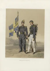 Illustratie uit het boek De Zweedse en Noorse legers, evenals de vloten in hun huidige uniformering door Dardel, Fritz von en uitgegeven door Bonnier (se, 1863)