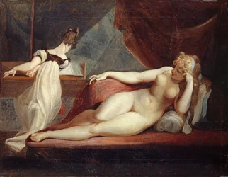 Rustend vrouwelijk naakt en een pianist, 1799-1800
