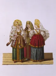 Kostuums van vrouwen en meisjes uit Tver uit de serie Kleding van de Russische staat