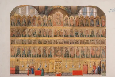 Het iconostase in de Kathedraal van de Ontslapenis in het Kremlin van Moskou