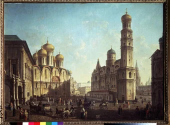 Het kathedraalplein in het Kremlin van Moskou. Schilderij van Fyodor Yakovlevich Alexeev (1753-1824)