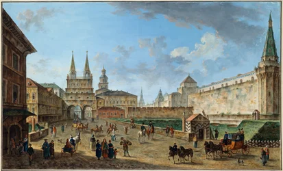 Uitzicht op de Opstandingspoort op het Rode Plein, Moskou, Rusland