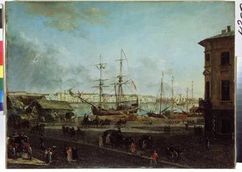 Uitzicht op de Engelse kade vanaf het Vasilievski-eiland, Sint-Petersburg