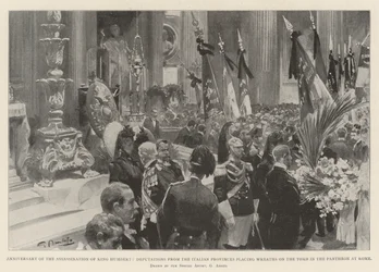Jaarlijkse Herdenking van de Moord op Koning Humbert, Afvaardigingen uit de Italiaanse Provincies leggen Kransen op het Graf in het Pantheon in Rome