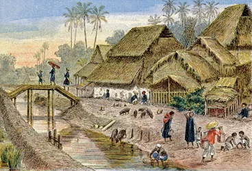 Een Annamese dorp, Frans Indochina, ca. 1900