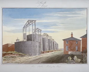 Gezicht op de gasfabriek in Pocock Street, Southwark, Londen, 1826