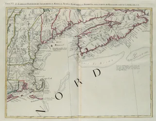 Acadië, de Provincies Sagadahoc en Maine, New Hampshire, Rhode Island en deel van Massachusetts en Connecticut, gravure door G. Zuliani uit Tome I van de "Nieuwste Atlas" gepubliceerd in Venetië in 1778 door Antonio Zatta, Privécollectie