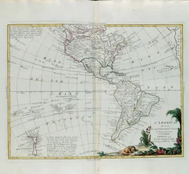 Amerika verdeeld in zijn belangrijkste staten, gravure door G. Zuliani uit Tome I van de Nieuwste Atlas gepubliceerd in Venetië in 1776 door Antonio Zatta, Privécollectie