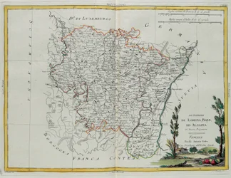 Besturen van Lotharingen, Barr en Elzas, gravure door G. Zuliani uit Tome I van de "Nieuwste Atlas" gepubliceerd in Venetië door Antonio Zatta, Privécollectie