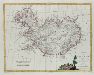 IJsland verdeeld in zijn districten, gravure door G. Zuliani uit Tome III van de "Nieuwste Atlas" gepubliceerd in Venetië in 1781 door Antonio Zatta, Privécollectie