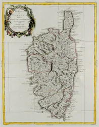 Eiland Corsica verdeeld in zijn provincies, gravure door G. Zuliani uit Tome II van de 
