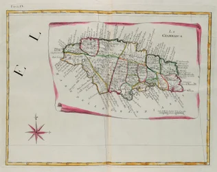 Jamaica, gravure door G. Zuliani uit Tome I van de "Nieuwste Atlas" gepubliceerd in Venetië in 1778 door Antonio Zatta, Privécollectie