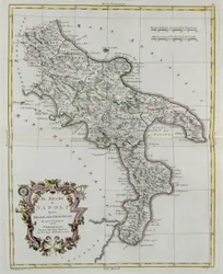 Koninkrijk Napels verdeeld in zijn provincies, gravure door G. Zuliani uit Tome II van de "Nieuwste Atlas" gepubliceerd in Venetië in 1781 door Antonio Zatta, Privécollectie