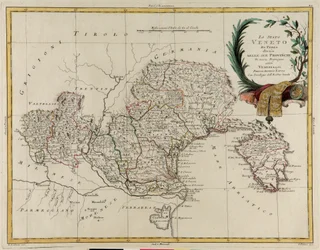 Landgebied van de staat Veneto, verdeeld in zijn provincies, gravure door G. Zuliani uit Tome II van de "Nieuwste Atlas" gepubliceerd in Venetië in 1782 door Antonio Zatta, privécollectie