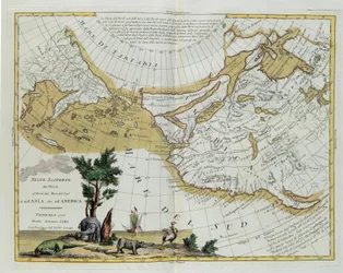 Nieuwe ontdekkingen door de Russen ten noorden van de Zuidzeeën, zowel in Azië als in Amerika, gravure door G. Zuliani uit Tome I van de Nieuwste Atlas gepubliceerd in Venetië in 1776 door Antonio Zatta
