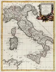 Politieke kaart van Italië, gravure door G. Zuliani uit Tome II van de "Nieuwste Atlas" gepubliceerd in Venetië in 1782 door Antonio Zatta, Privécollectie