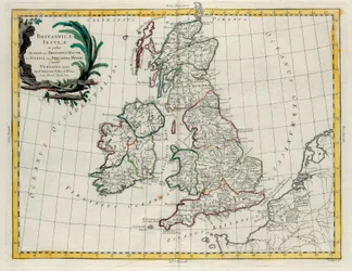 De Britse Eilanden waarin Albion of Groot-Brittannië en Ivernia of Klein-Brittannië, gravure door G. Zuliani uit Tome I van de Nieuwste Atlas gepubliceerd in Venetië in 1785 door Antonio Zatta