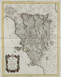 Het Groothertogdom Toscane verdeeld in zijn provincies, gravure door G. Zuliani uit Tome II van de "Nieuwste Atlas" gepubliceerd in Venetië in 1783 door Antonio Zatta, Privécollectie