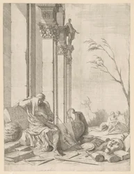 Treurende filosoof bij het graf van Alexander de Grote