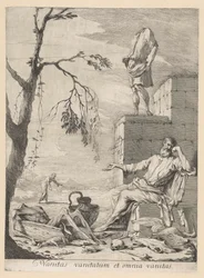 Treurende filosoof omgeven door vanitas symboliek