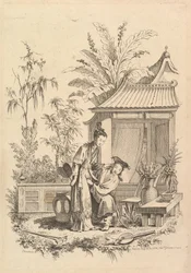 Chinoiserie scène met figuren in een landschap, 18e eeuw