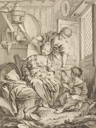Plaat 1: Jonge Vrouw die haar Baby Voedt, uit Premier Livre de Sujets et Pastorales Fi..., 1720-72