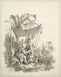 Vrouw toont curiosa aan soldaat, ca. 1742