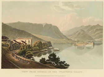 Uitzicht vanaf Stresa op het Mooie Eiland (Isola Bella, Lago Maggiore), voor 1820