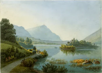 Het meer van Lauerz met het eiland Schwanau