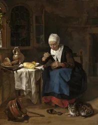 Oude vrouw eet pap