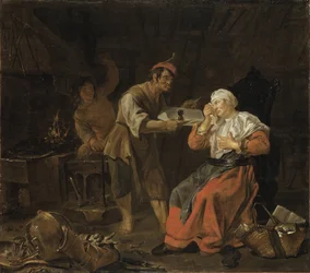 Wenende vrouw in een smidse