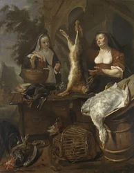 Vrouw verkoopt wild vanuit een kraampje