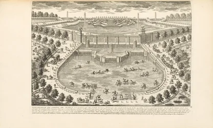Het uiteinde van de tuin van Marly, uit "Les Delices de Versailles et des Maisons Royales" door Charles-Antoine Jombert, 1766