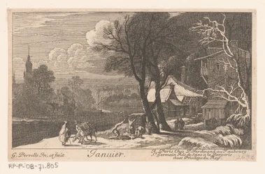 Titelprent met landschap in de maand januari