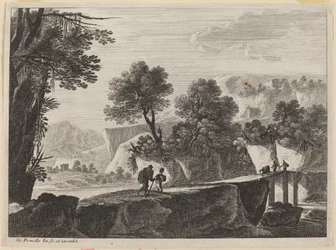 Reizigers naderen een brug