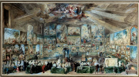 Het kantoor van de liefhebber. Salon van een antiquair of rariteitenkabinet. 1767. Aquarel van Gabriel de Saint-Aubin (1724-1780), 1767. Rouen, Museum voor Schone Kunsten