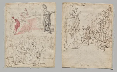 Theaterscène (recto); Lingeriewinkel en Gesprek (verso)