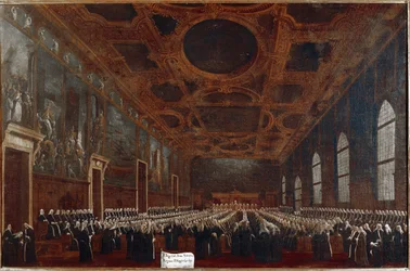 Eerste audiëntie van de Doge van Venetië voor de Grote Raad