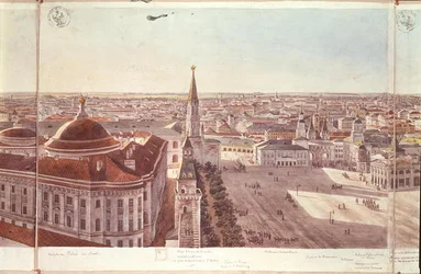 Panorama van Moskou, met het voormalige Senaatspaleis (nu het Kabinet), de Kremlin-vestingen en het Rode Plein, 1819