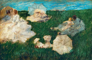 Vrouw met kinderen in de tuin, 1896