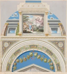 Lunet en gewelfveld met God verschijnt aan Isaak