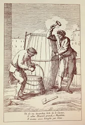 Kuipers aan het werk, Gravure uit De kunsten van het dagelijks leven in de stad Venetië, Italië