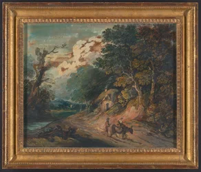 Landschap: figuur op een ezel
