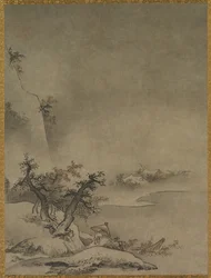 Chinese dienaar die in de regen loopt, 1500s