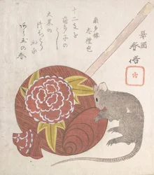 Hamer van Daikoku, een van de goden van geluk, en een rat, waarschijnlijk 1828